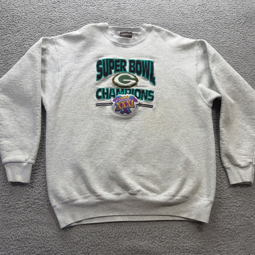 Legends Athletic Sweatshirt Mens XL Gray Green Bay Packers Super Bowl XXXI 90s